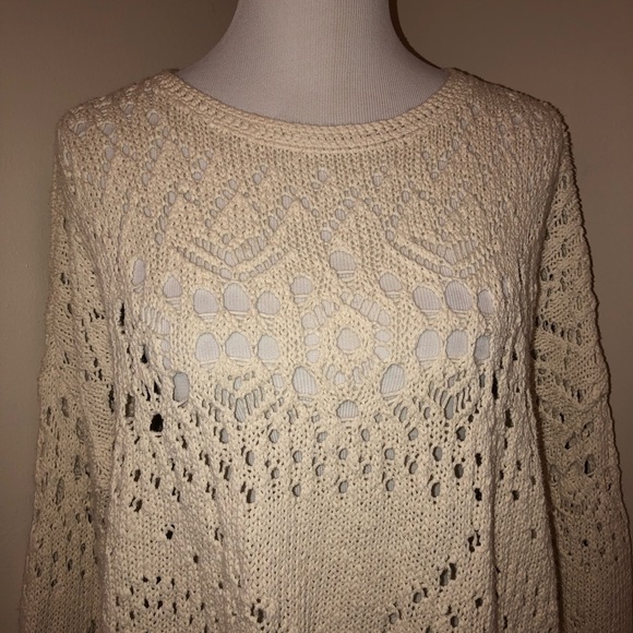 Free People Long Sleeve Traveling Ivory Lacey Sweater - Picture 6 of 15